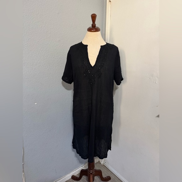 Pineapple Cove Black Tunic Summer Beach Relaxed Dress with Embroidered Sequin XL - Picture 1 of 17